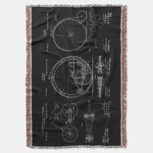 Rustikale Throws Blueprint Bicycle Patents Decke (Vorderseite Vertikal)