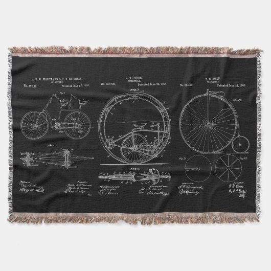 Rustikale Throws Blueprint Bicycle Patents Decke (Vorderseite)