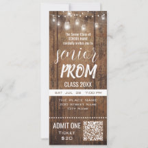 Rustikale Ticket-Party Einladung für Senior Prom