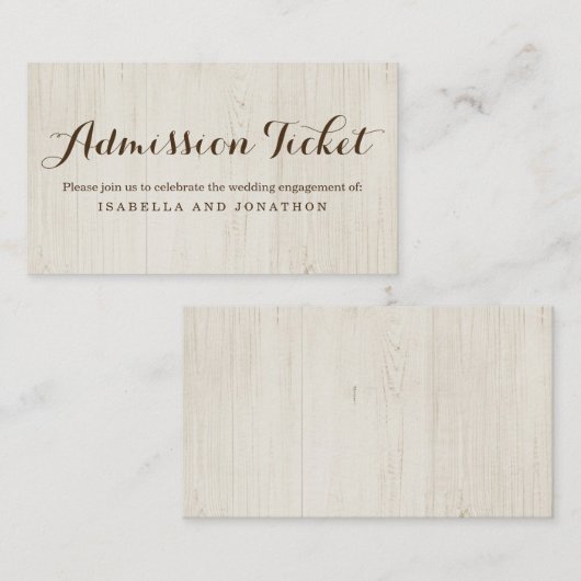 Rustikale Ticketeintrittskarte Begleitkarte (Vorne/Hinten)