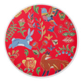 Rustikale Tiere der Roten Folk Art Blume Niedlich Keramikknauf (Vorderseite)