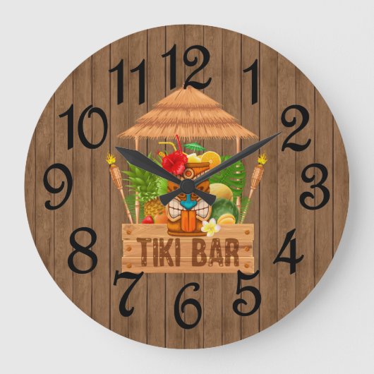 Rustikale Tiki-Bar Große Wanduhr (Vorderseite)