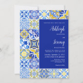 Rustikale Tile Blue Yellow White Wedding Einladung (Vorderseite)