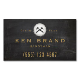 Rustikale Tischlerhammer Saw Construction Logo Bus Magnetische Visitenkarte