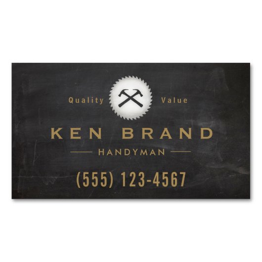 Rustikale Tischlerhammer Saw Construction Logo Bus Magnetische Visitenkarte (Vorderseite)