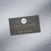 Rustikale Tischlerhammer Saw Construction Logo Bus Magnetische Visitenkarte (Beispiel)