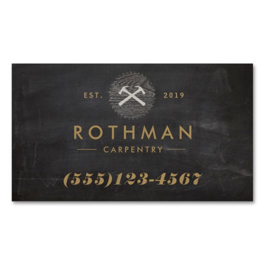 Rustikale Tischlerhammer Saw Construction Logo Bus Magnetische Visitenkarte (Vorderseite)