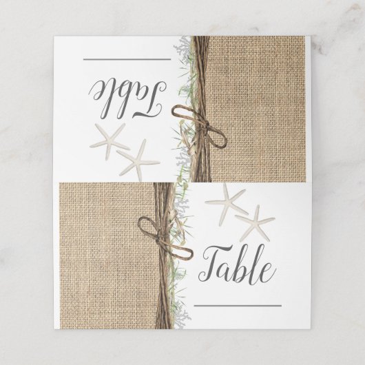 Rustikale Tischnummer am Küstenstrand Starfish Bur Platzkarte (Außenseite Aufgefaltet)