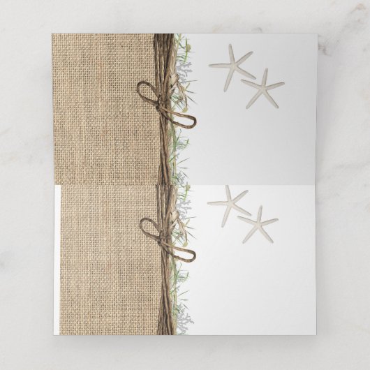 Rustikale Tischnummer am Küstenstrand Starfish Bur Platzkarte (Innenseite Aufgefaltet)