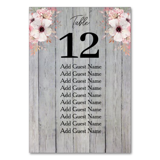 Rustikale Tischnummer aus Blumenholz (Vorderseite)