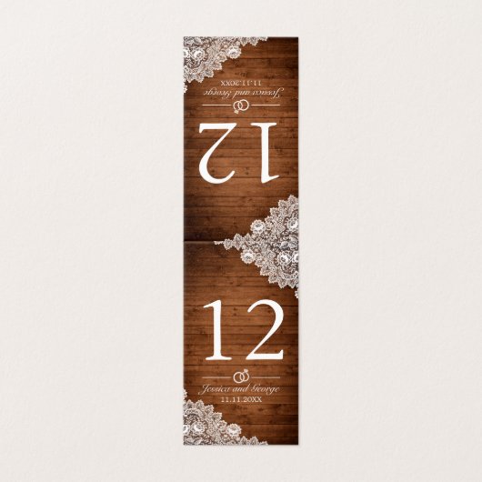 Rustikale Tischnummer aus Holz und Weißspitzen (Außenseite Aufgefaltet)