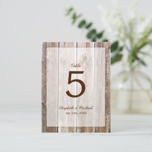 Rustikale Tischnummer für Holzhochzeiten (Stehend Vorderseite)