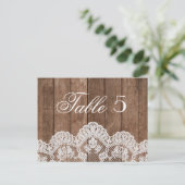 Rustikale Tischnummer für Weiße Spitzen und Holzho (Stehend Vorderseite)
