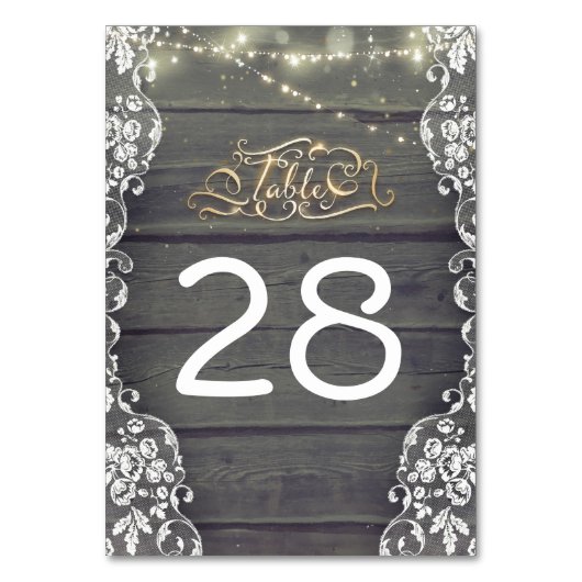 Rustikale Tischnummer-Karten mit Spitzen-Spitzen Tischnummer (Rückseite)