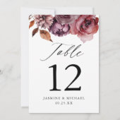 Rustikale Tischnummer Marsala Floral Hochzeit (Rückseite)