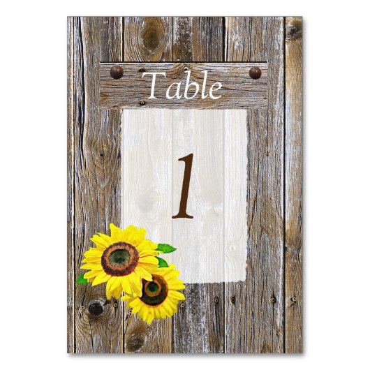 Rustikale Tischnummer mit Holz und Sonnenblumen Ho (Rückseite)