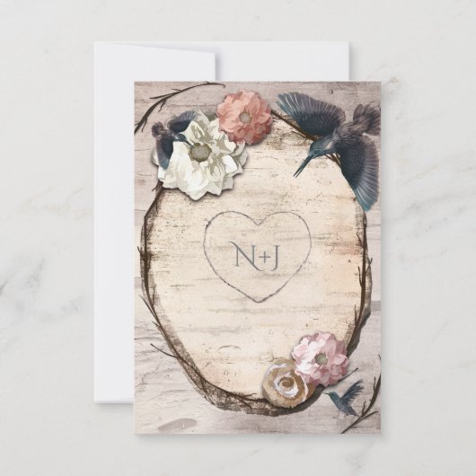 Rustikale Tischnummer White Birch & Hummingbird (Rückseite)