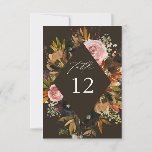 Rustikale Tischnummern aus Gold, Lila und Rosa, Fl (Rückseite)