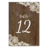 Rustikale Tischnummern aus Holz und Spitzen (Vorderseite)