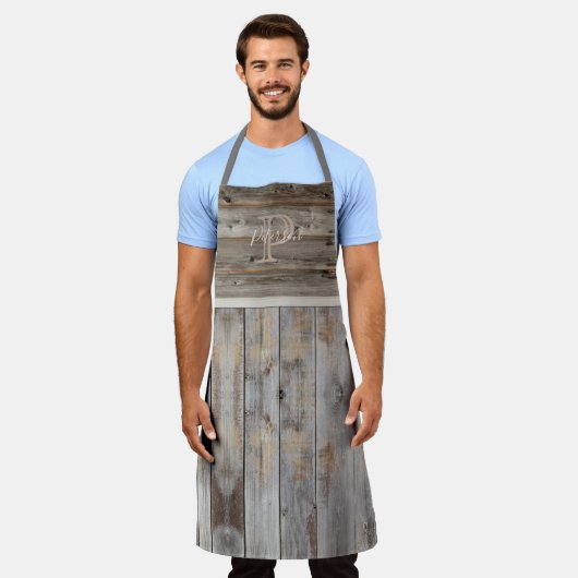 Rustikale Tone Monogramm Graue Schürze (Getragen)