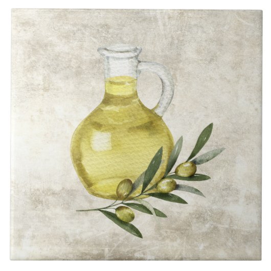 Rustikale Toskana Olivenöl Flasche Wasser Farben Fliese (Vorderseite)