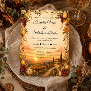 Rustikale toskanische Herbstromanze-Hochzeit Einladung