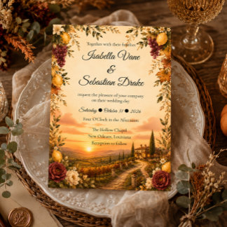 Rustikale toskanische Herbstromanze-Hochzeit Einladung