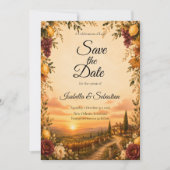 Rustikale toskanische Herbstromanze-Hochzeit Save The Date (Vorderseite)