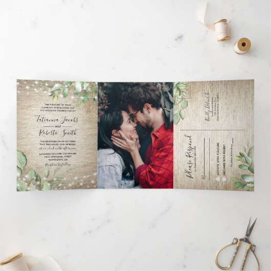 Rustikale toskanische Vegetation auf einer Hochzei Dreifach Gefaltete Einladung (Innenseite)