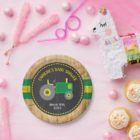 Rustikale Traktor Babydusche grün und gelb Pappteller (Party)