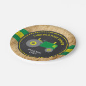 Rustikale Traktor Babydusche grün und gelb Pappteller (Schrägansicht)