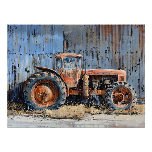 Rustikale Traktor-Decoupage Poster (Vorderseite)