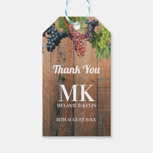 Rustikale Trauben- und Traubenmonographie Geschenkanhänger (Vorderseite)