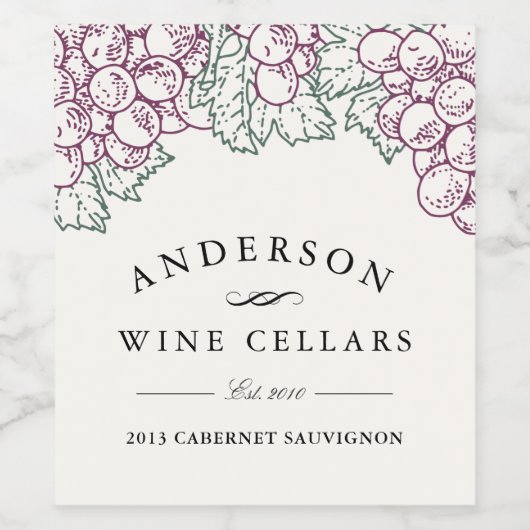 Rustikale Trauben | Zuhause Winemaker Weinetikett (Einzelnes Label)