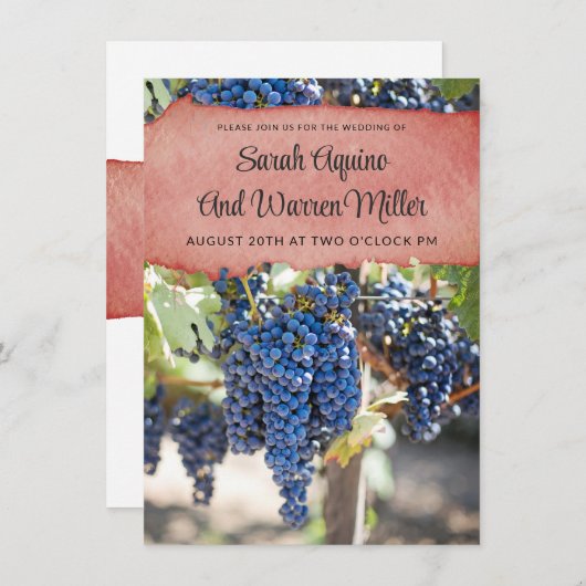 Rustikale Traubenweine zum Hochzeitsempfang Einladung (Vorne/Hinten)