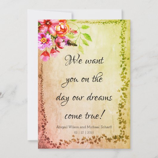 Rustikale Träume wahr Hochzeitsfeiern Einladung (Vorderseite)