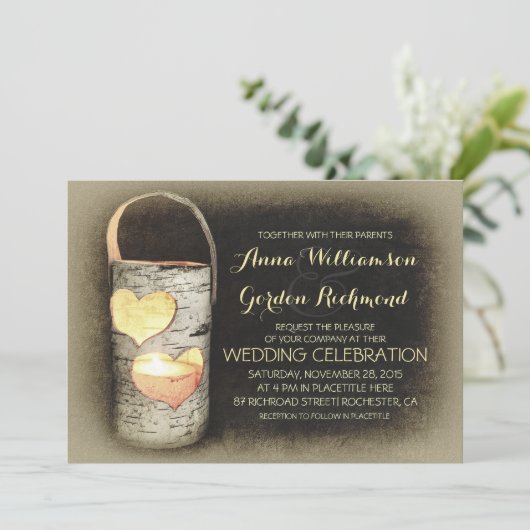 Rustikale Tree Candle Wedding Einladungen (Stehend Vorderseite)