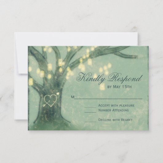 Rustikale Tree Mason Jar Lights Wedding RSVP Card (Vorderseite)