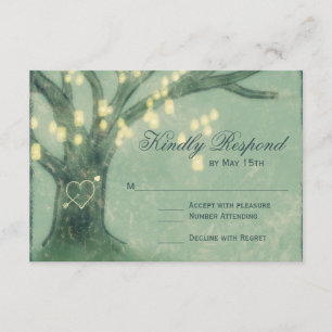 Rustikale Tree Mason Jar Lights Wedding RSVP Card Karte