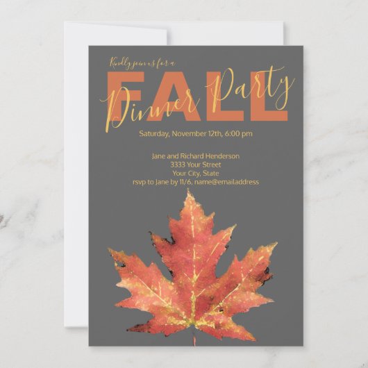 Rustikale Trendy Fall Dinner Party Einladung (Vorderseite)