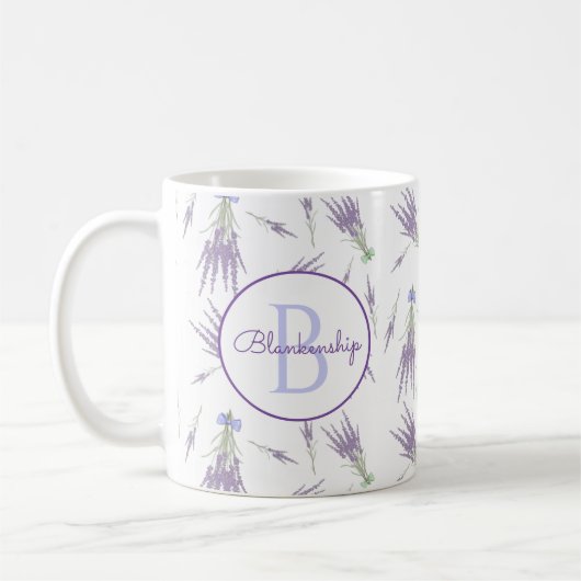 Rustikale trockene Lavendel Blume Bündel Monogramm Kaffeetasse (Links)