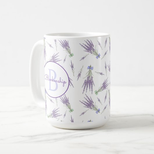 Rustikale trockene Lavendel Blume Bündel Monogramm Kaffeetasse (Vorderseite Links)