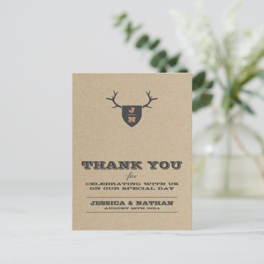 Rustikale Trophy Gray Danke Karte (Stehend Vorderseite)