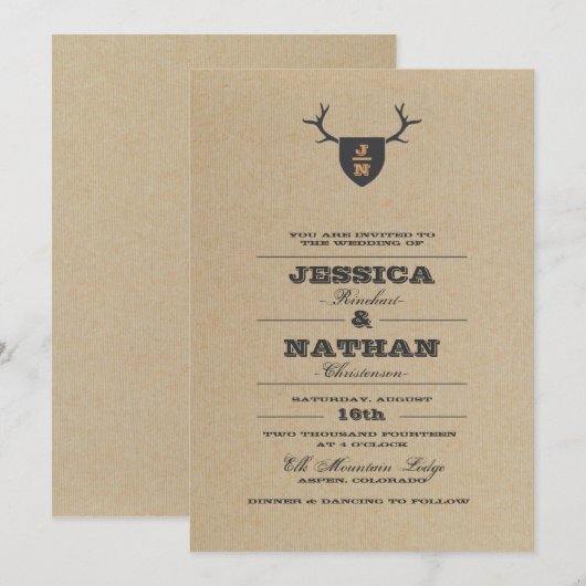 Rustikale Trophy Gray Wedding Einladung (Vorne/Hinten)