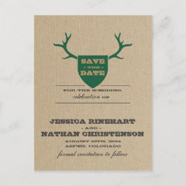 Rustikale Trophy Green Save the Date Ankündigungspostkarte