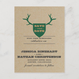 Rustikale Trophy Green Save the Date Ankündigungspostkarte
