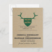 Rustikale Trophy Green Save the Date Ankündigungspostkarte (Vorne/Hinten)