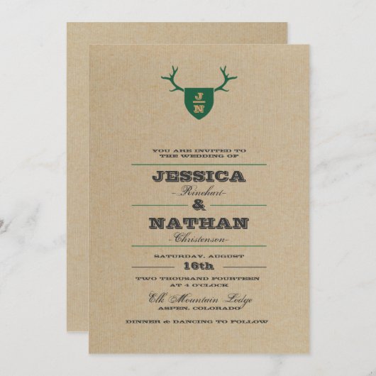 Rustikale Trophy Green Wedding Einladung (Vorne/Hinten)