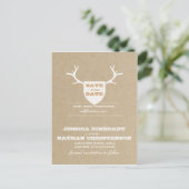 Rustikale Trophy Weiß Save the Date Ankündigungspostkarte (Stehend Vorderseite)