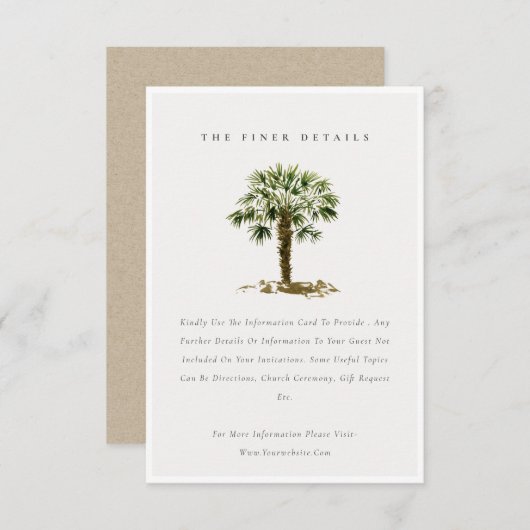 Rustikale Tropical Beach Palm Bäume Hochzeiten Det Begleitkarte (Vorne/Hinten)